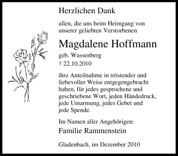 Traueranzeige von Magdalene Hoffmann von Tageszeitung
