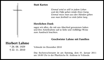 Traueranzeige von Herbert Lahme von Tageszeitung