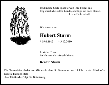 Traueranzeige von Hubert Sturm von Tageszeitung