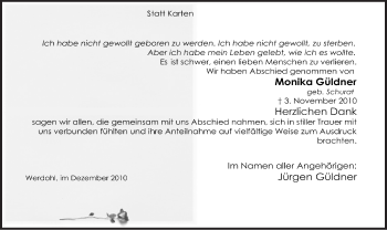Traueranzeige von Monika Güldner von Tageszeitung