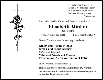Traueranzeige von Elisabeth Minker von Tageszeitung