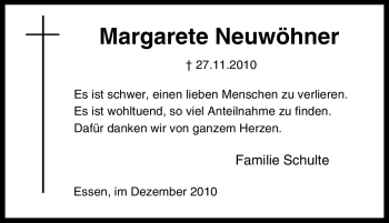 Traueranzeige von Margarete Neuwöhner von Tageszeitung