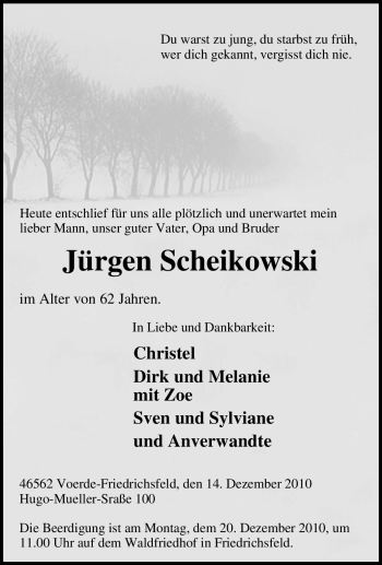 Traueranzeige von Jürgen Scheikowski von Tageszeitung