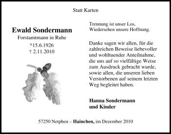 Traueranzeige von Ewald Sondermann von Tageszeitung