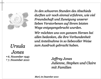 Traueranzeige von Ursula Jones von Tageszeitung