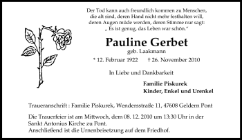 Traueranzeige von Pauline Gerbet von Tageszeitung