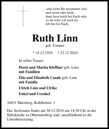 Traueranzeige von Ruth Linn von Tageszeitung