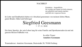 Traueranzeige von Siegfried Geesmann von Tageszeitung