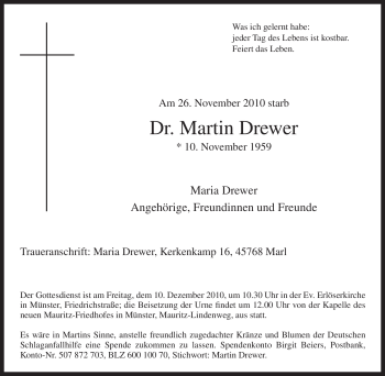 Traueranzeige von Martin Drewer von Tageszeitung