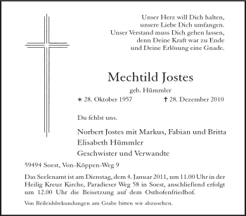 Traueranzeige von Mechthild Jostes von Tageszeitung