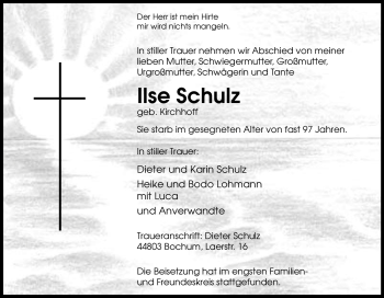 Traueranzeige von Ilse Schulz von Tageszeitung