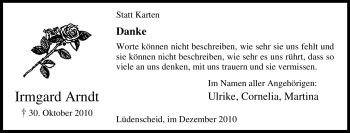 Traueranzeige von Irmgard Arndt von Tageszeitung
