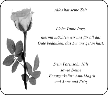 Traueranzeige von Inge Unbekannt von Tageszeitung