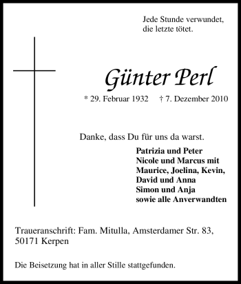 Traueranzeige von Günter Perl von Tageszeitung