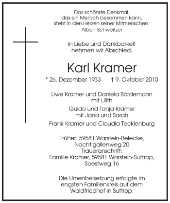 Traueranzeige von Karl Kramer von Tageszeitung