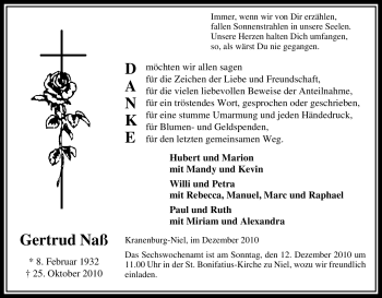 Traueranzeige von Gertrud Naß von Tageszeitung