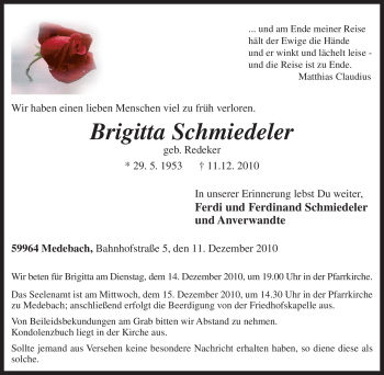 Traueranzeige von Brigitta Schmiedeler von Tageszeitung
