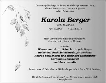 Traueranzeige von Karola Berger von Tageszeitung