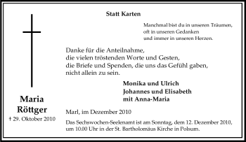Traueranzeige von Maria Röttger von Tageszeitung