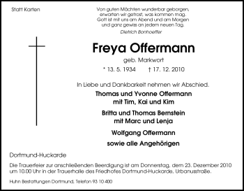 Traueranzeige von Freya Offermann von Tageszeitung