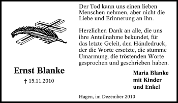 Traueranzeige von Ernst Blanke von Tageszeitung