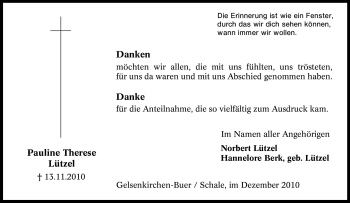 Traueranzeige von Pauline Therese Lützel von Tageszeitung