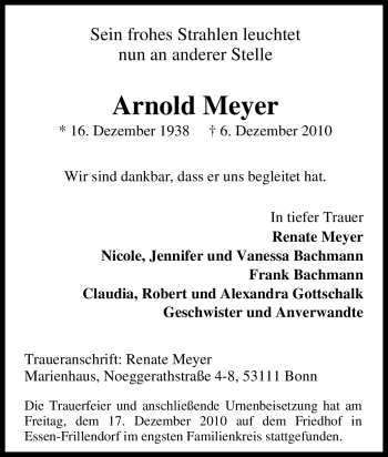 Traueranzeige von Arnold Meyer von Tageszeitung