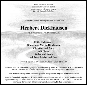 Traueranzeige von Herbert Dickhausen von Tageszeitung