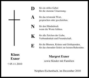 Traueranzeige von Klaus Exner von Tageszeitung