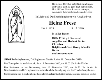 Traueranzeige von Heinz Frese von Tageszeitung