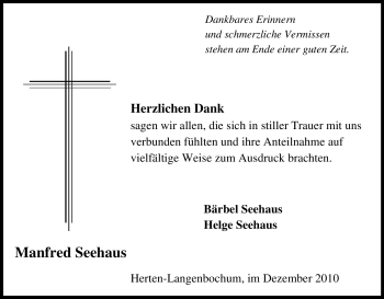 Traueranzeige von Manfred Seehaus von Tageszeitung