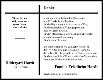 Traueranzeige von Hildegard Hardt von Tageszeitung