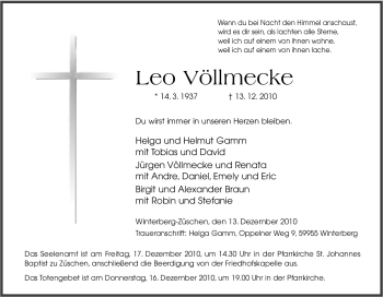 Traueranzeige von Leo Völlmecke von Tageszeitung