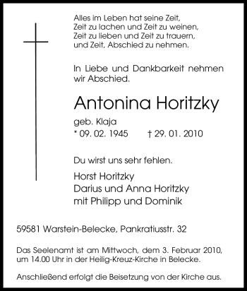 Traueranzeige von Antonina Horitzky von Tageszeitung