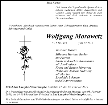 Traueranzeige von Wolfgang Morawetz von Tageszeitung