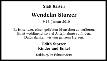Traueranzeige von Wendelin Storzer von Tageszeitung