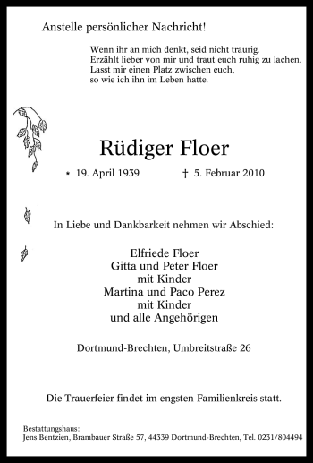 Traueranzeige von Rüdiger Floer von Tageszeitung