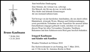 Traueranzeige von Bruno Kaufmann von Tageszeitung