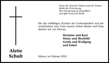 Traueranzeige von Alette Schult von Tageszeitung