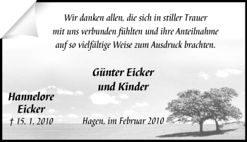 Traueranzeige von Hannelore Eicker von Tageszeitung