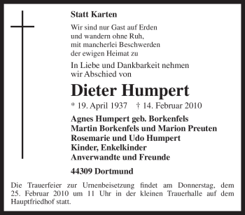 Traueranzeige von Dieter Humpert von Tageszeitung