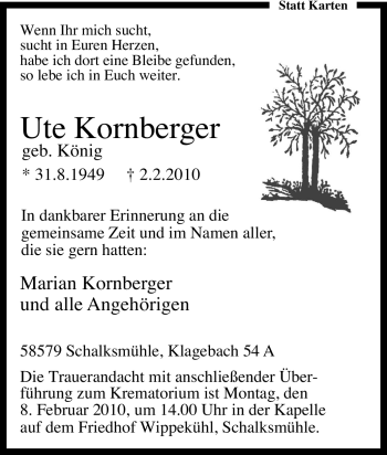 Traueranzeige von Ute Kornberger von Tageszeitung