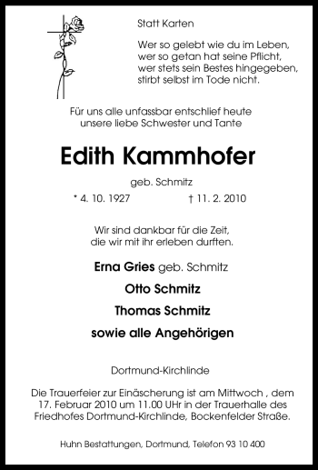 Traueranzeige von Edith Kammhofer von Tageszeitung