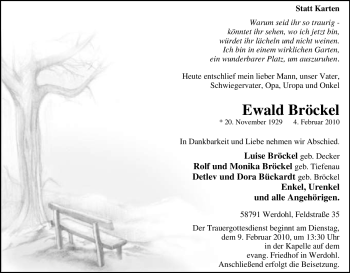 Traueranzeige von Ewald Bröckel von Tageszeitung
