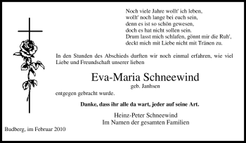 Traueranzeige von Eva-Maria Schneewind von Tageszeitung