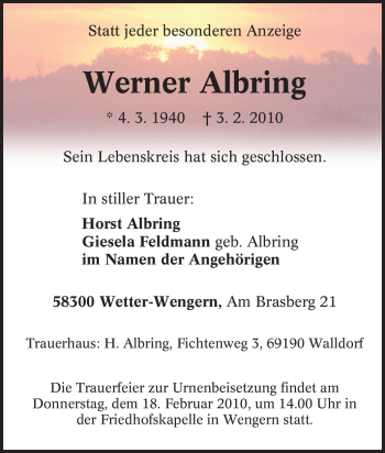 Traueranzeige von Werner Albring von Tageszeitung