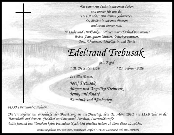 Traueranzeige von Edeltraud Trebusak von Tageszeitung