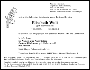 Traueranzeige von Elisabeth Wolf von Tageszeitung