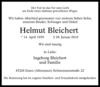 Traueranzeige von Helmut Bleichert von Tageszeitung