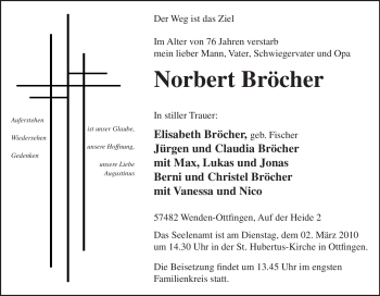 Traueranzeige von Norbert Bröcher von Tageszeitung